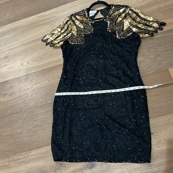 J.M.C Silk Vintage Stunning Black & Gold Beaded Sequin Sexy Evening Gown Size XL - Picture 6 of 11